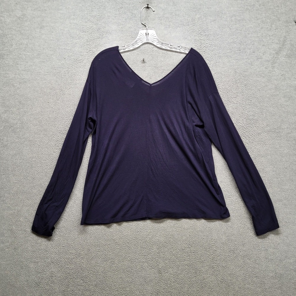 Vince Women Shirt M Navy Silk Viscose Sheer V-Neck Pullover